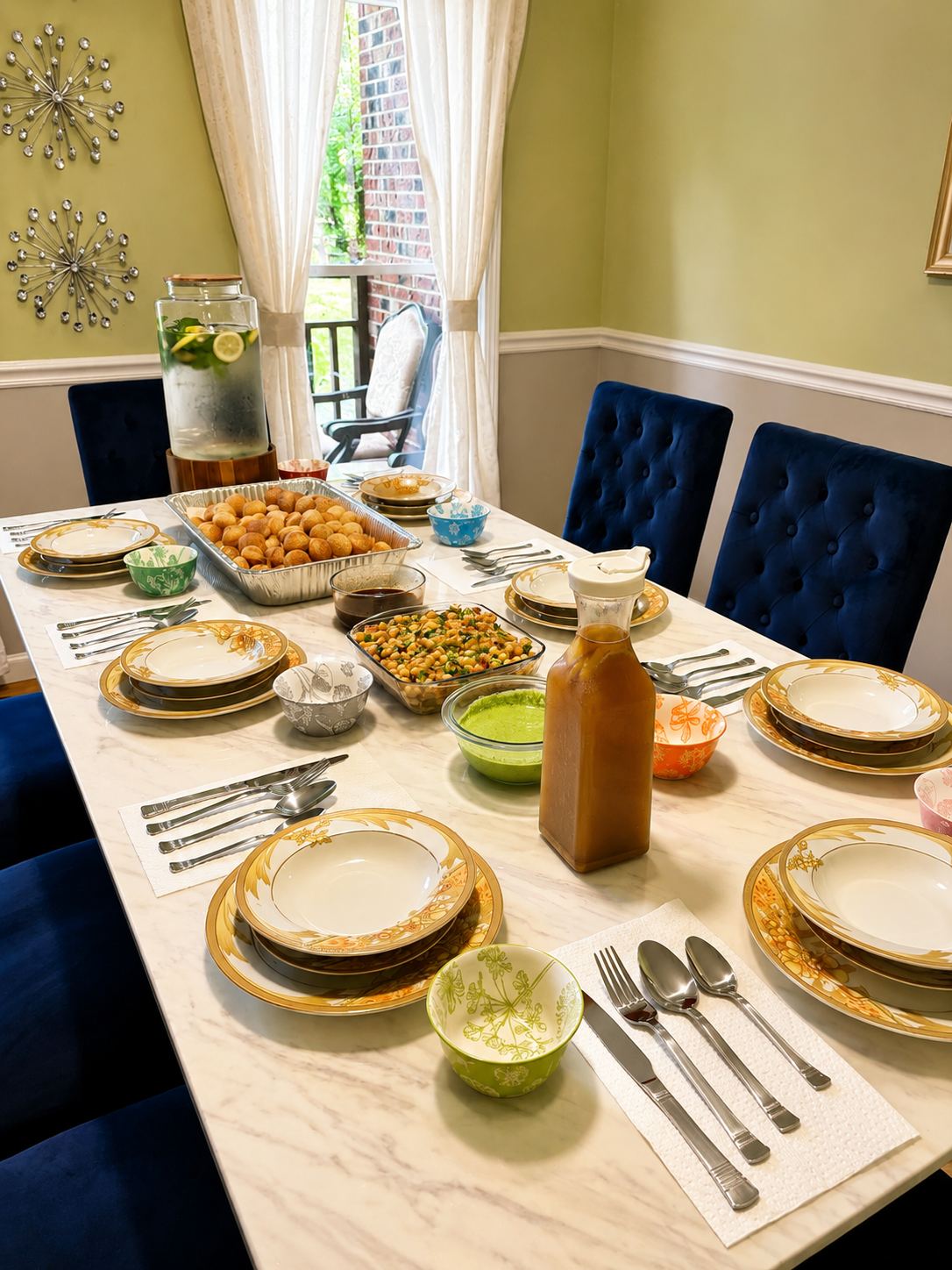 S&Z catering table spread with pani puri and traditional dishes